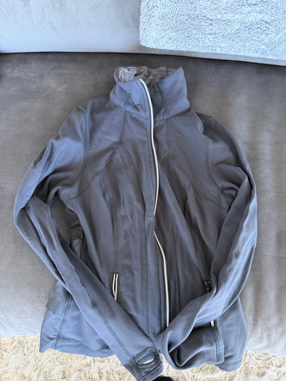 lululemon athletica Heathered Gray Zip Jacket with Ruffled back
